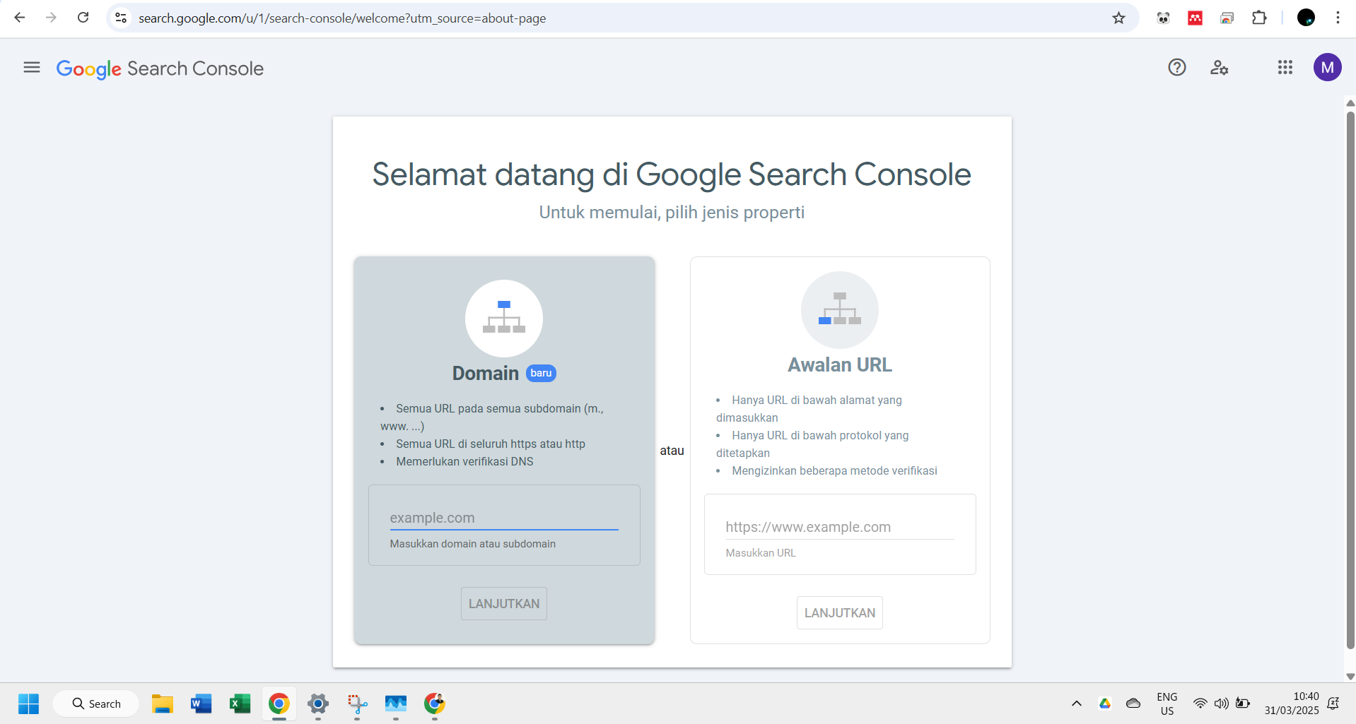 Tampilan awal Google Search Console