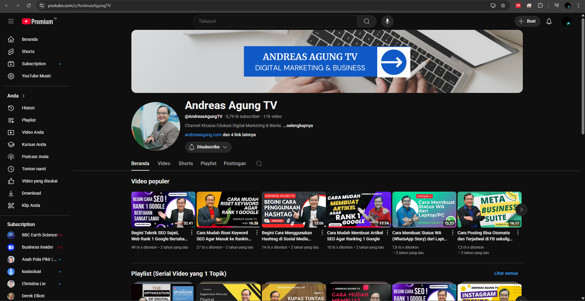 Channel Youtube Andreas Agung Expert Digital Marketing